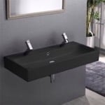 Bathroom Sink, CeraStyle 080507-U-97, Trough Matte Black Ceramic Wall Mounted or Vessel Sink